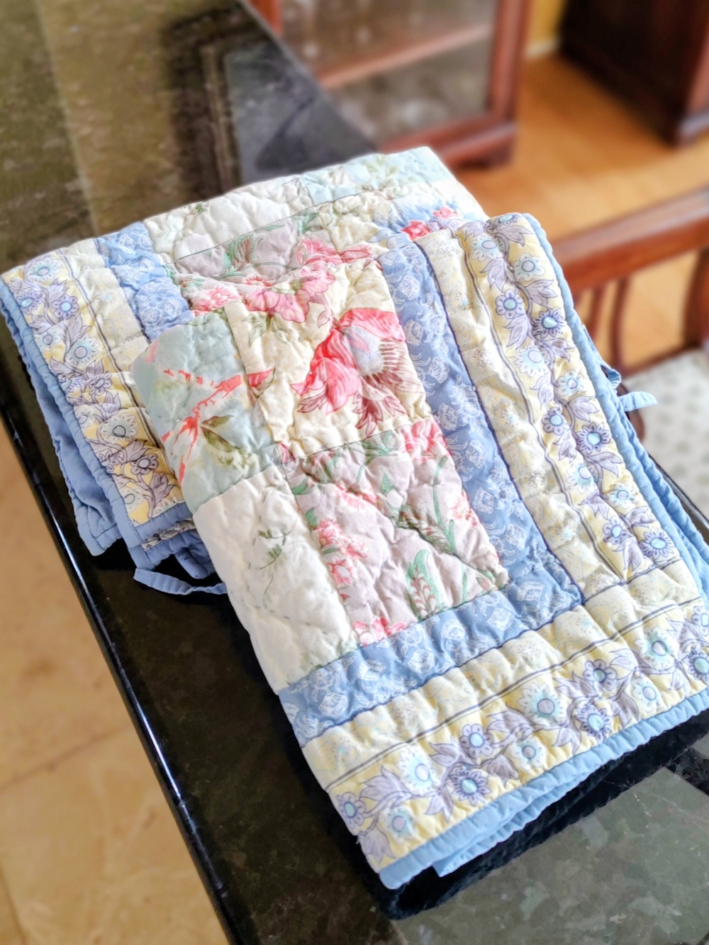 The Company Store Floral Standard Size Patchwork Quilt Shams in Blue/Cream, Pink